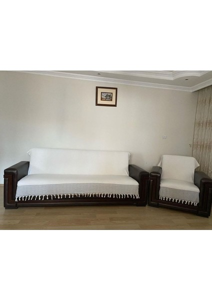 Kolları Örtmeyen Pamuklu Koltuk Örtüsü Takımı 3+3+1+1