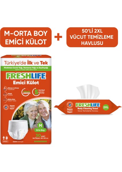 Medium Emici Külot Bez 30 Adet - 2XL Vücut Temizleme Havlusu 50 Yaprak