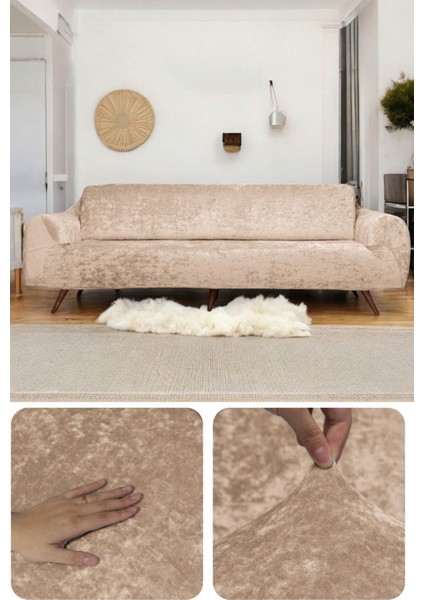 Riseler Kadife 3 Kişilik Koltuk Örtüsü Lastikli Kanepe Örtüsü Lastikli Koltuk Örtüsü Koltuk Kılıf