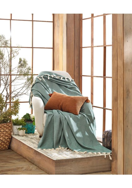 Yeşil Pamuklu Dekoratif Koltuk Örtüsü 170X230 Boyutlu Optimal Kaymaz Tasarım