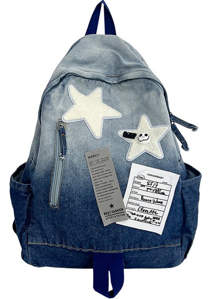 Degrade Denim Yıldız Sırt Çantası Çok Yönlü Seyahat Sırt Çantası (Yurt Dışından)
