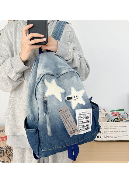 Degrade Denim Yıldız Sırt Çantası Çok Yönlü Seyahat Sırt Çantası (Yurt Dışından) fırsatları