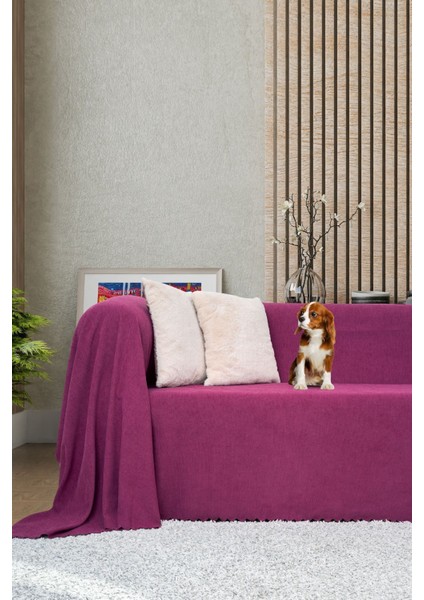 Koltuk Örtüsü | Çekyat Örtüsü | Koltuk Şalı 175X300 Mikrofiber Şönil Çift Taraflı Kaymaz | Mürdüm