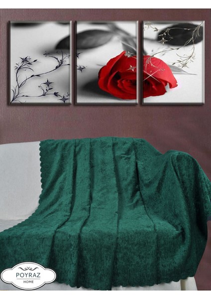 Parlak Şönil Zümrüt Yeşili Çift Taraflı Koltuk Çekyat Örtüsü Şalı