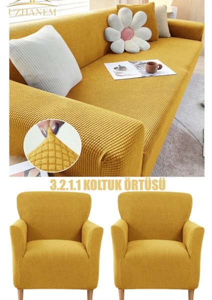 Likrali Koltuk Örtüsü 3 2 1 1 . Koltuk Kılıfı Takımı Lastikli Esnek Yikanabilir Kare Desen