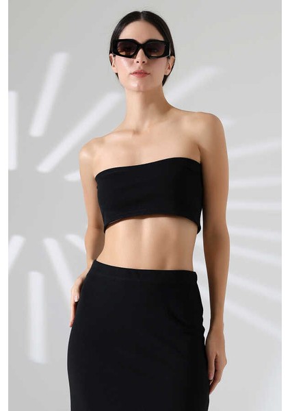 Kadın Siyah Crop Fırfırlı Etek Takım Mcs 223