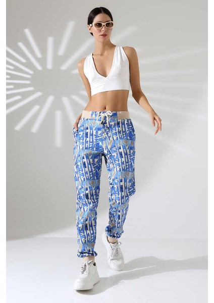 Kadın Karışık Desenli Slim Sokak Stili Eşofman Altı Ck 209