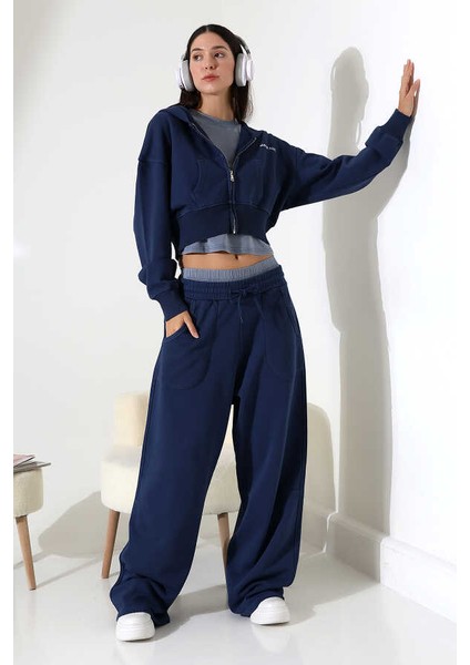 Kadın Soft Indigo Fermuarlı Kapüşonlu Eşofman Takımı Msc 310