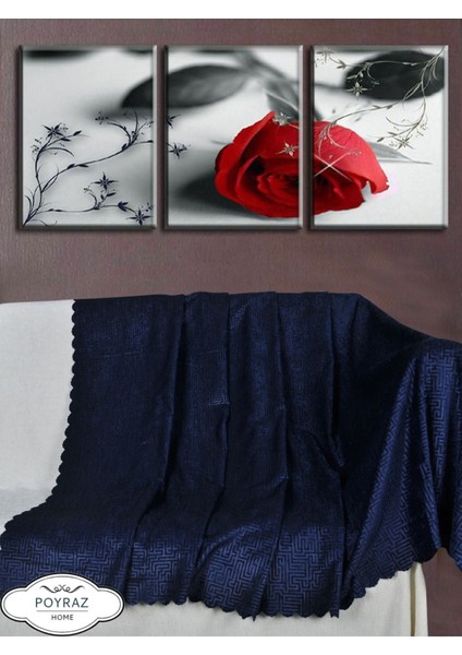 Parlak Desenli Şönil Lacivert Çift Taraflı Koltuk Çekyat Örtüsü Şalı