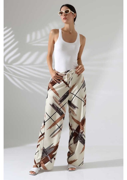 Kadın Desenli Palazzo Pantolon LL402 modelleri