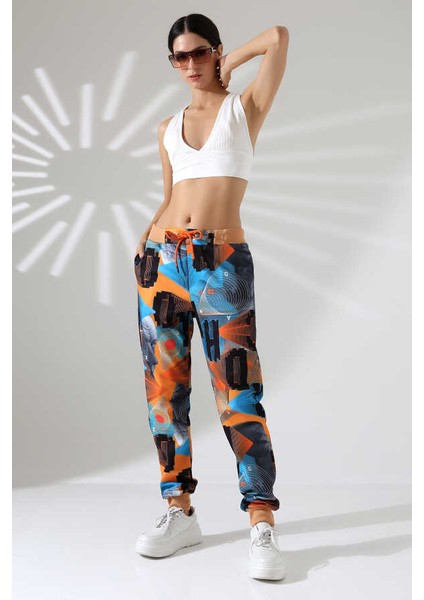 Kadın Karışık Desen Jogger Lastik Paça Sokak Stili Slim Eşofman Altı Ck 206
