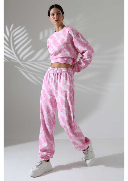 Kadın Pembe Bisiklet Yaka Sweatshirt Eşofman Takımı Msc 220