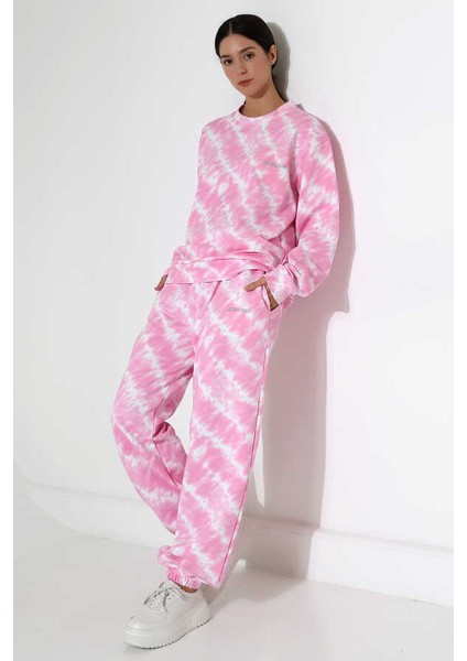 Kadın Pembe Bisiklet Yaka Sweatshirt Eşofman Takımı Msc 220