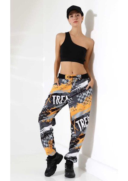 Kadın Karışık Desen Jogger Lastik Paça Sokak Stili Oversize Eşofman Altı Ms 1318 fırsatları