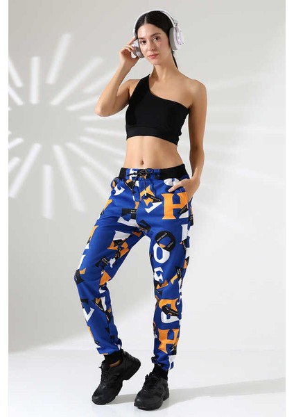 Kadın Karışık Desen Jogger Lastik Paça Sokak Stili Slim Eşofman Altı Ck 207