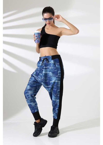 Kadın Karışık Desen Yarım Şalvar Sokak Stili Eşofman Altı Lz 003