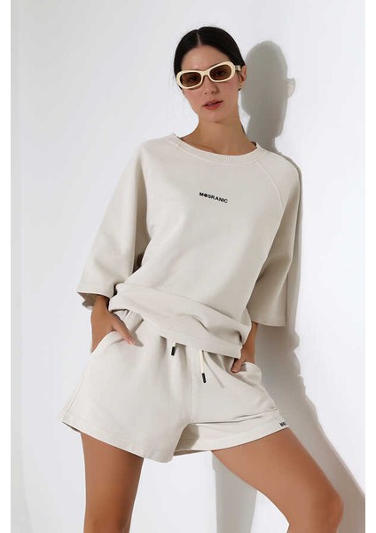 Kadın Bej Tişört Şort Takım Msc 2078
