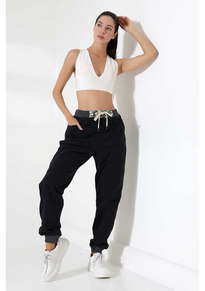 Kadın Siyah Jogger Sokak Stili Eşofman Altı Ms 1311 fırsatları