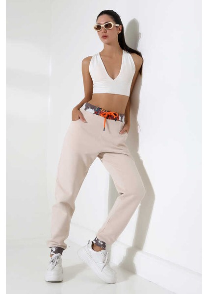 Kadın Bej Jogger Sokak Stili Eşofman Altı Ms 1324 fiyatları