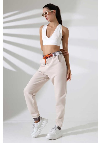Kadın Bej Jogger Sokak Stili Eşofman Altı Ms 1324 modelleri