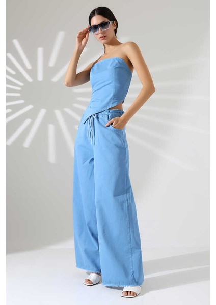 Kadın Soft Mavi Pantolon Takım H-002