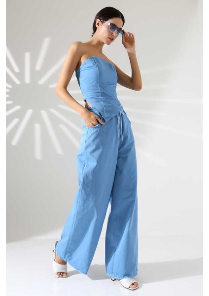 Kadın Soft Mavi Pantolon Takım H-002 modelleri