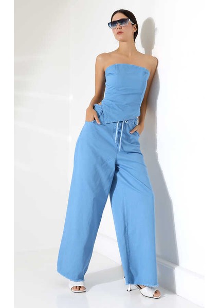 Kadın Soft Mavi Pantolon Takım H-002 fırsatları