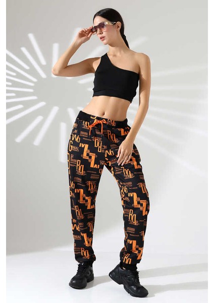 Kadın Karışık Desen Jogger Lastik Paça Sokak Stili Oversize Eşofman Altı Ms 1315