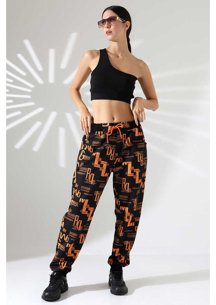 Kadın Karışık Desen Jogger Lastik Paça Sokak Stili Oversize Eşofman Altı Ms 1315