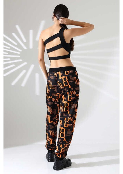 Kadın Karışık Desen Jogger Lastik Paça Sokak Stili Oversize Eşofman Altı Ms 1315