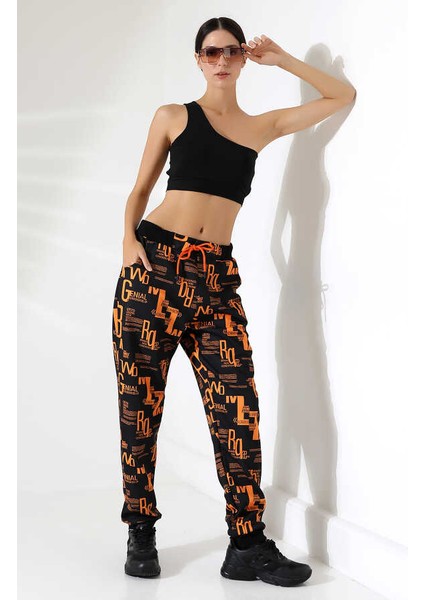 Kadın Karışık Desen Jogger Lastik Paça Sokak Stili Oversize Eşofman Altı Ms 1315