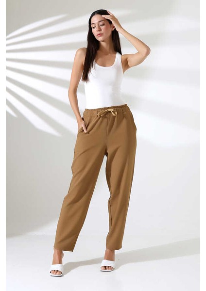 Kadın Kahve Beli Lastikli Havuç Paça Klasik Pantolon Xn 8018 fiyatları