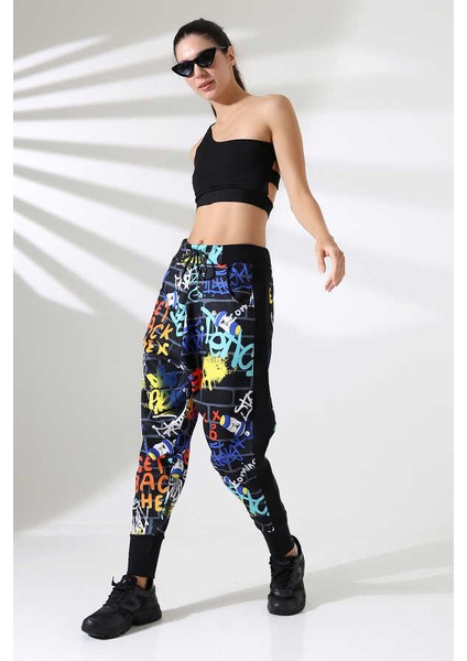 Kadın Karışık Desenli Havuç Paça Sokak Stili Eşofman Altı Lz 002