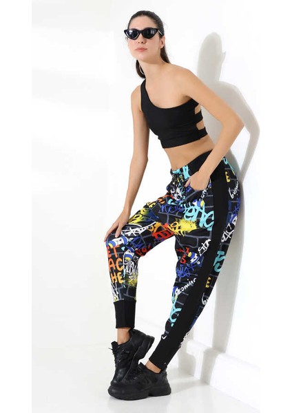 Kadın Karışık Desenli Havuç Paça Sokak Stili Eşofman Altı Lz 002 modelleri