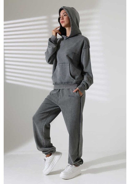 Kadın Koyu Gri Kapüşonlu Sweatshirt MSC313ÜST