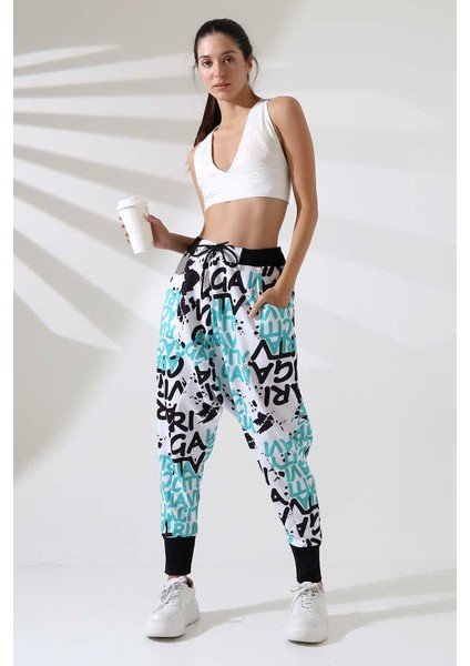 Kadın Karışık Desen Yarım Şalvar Sokak Stili Eşofman Altı Jp 701