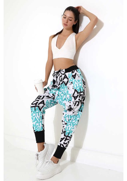 Kadın Karışık Desen Yarım Şalvar Sokak Stili Eşofman Altı Jp 701 fırsatları