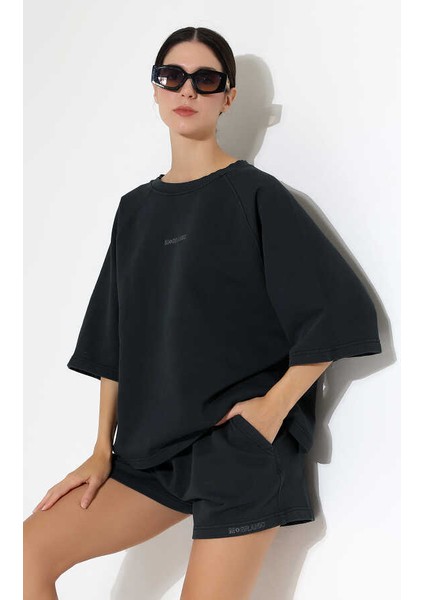 Kadın Siyah Tişört Şort Takım Msc 2078