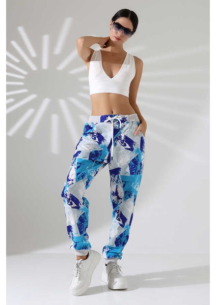 Kadın Karışık Desen Jogger Lastik Paça Sokak Stili Oversize Eşofman Altı Ms 1323 fırsatları