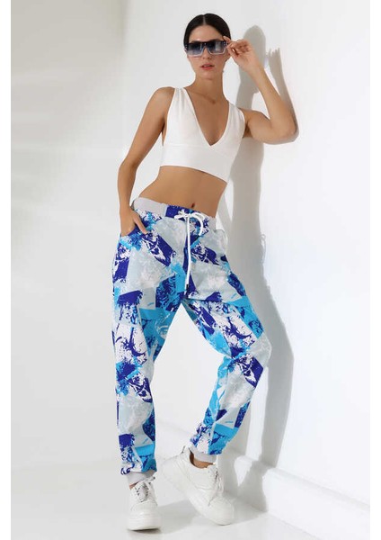 Kadın Karışık Desen Jogger Lastik Paça Sokak Stili Oversize Eşofman Altı Ms 1323 indirimleri