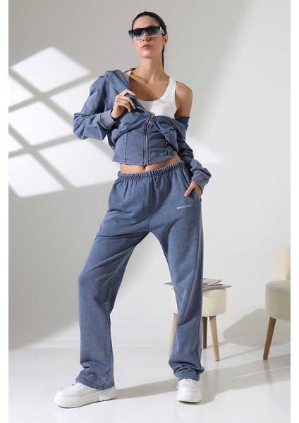 Kadın Soft Indigo Fermuarlı Kapüşonlu Eşofman Takımı Msc 221 modelleri
