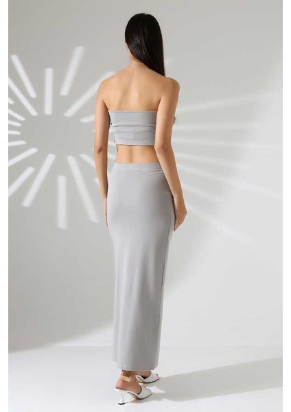 Kadın Açık Gri Crop Etek Takım Mcs 222 modelleri