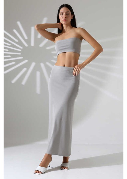 Kadın Açık Gri Crop Etek Takım Mcs 222 fırsatları
