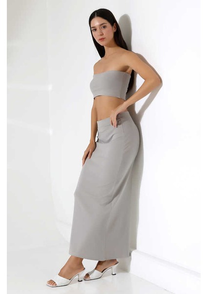 Kadın Açık Gri Crop Etek Takım Mcs 222 indirimleri