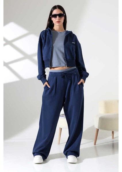 Kadın Soft Indigo Fermuarlı Kapüşonlu Eşofman Takımı Hl 0121