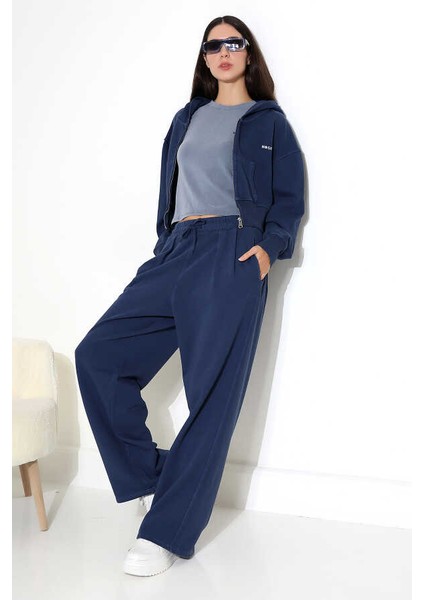 Kadın Soft Indigo Fermuarlı Kapüşonlu Eşofman Takımı Hl 0121