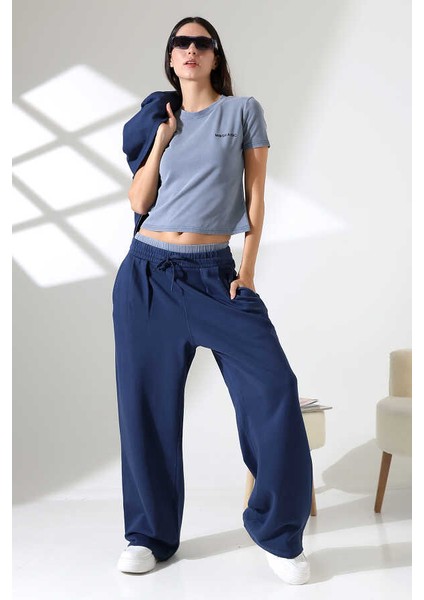 Kadın Soft Indigo Fermuarlı Kapüşonlu Eşofman Takımı Hl 0121