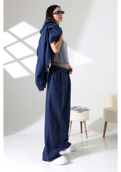 Kadın Soft Indigo Fermuarlı Kapüşonlu Eşofman Takımı Hl 0121