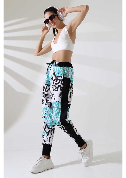 Kadın Karışık Desen Yarım Şalvar Sokak Stili Eşofman Altı Tt 803