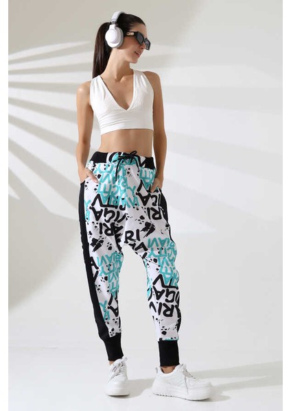 Kadın Karışık Desen Yarım Şalvar Sokak Stili Eşofman Altı Tt 803 fırsatları